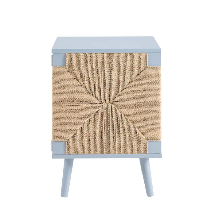 Lottie Woven Bedside Table with Door - Sky Blue - DUSK