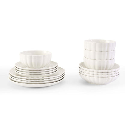 Mira Scalloped 16 Piece Dinner Set - Off White - DUSK