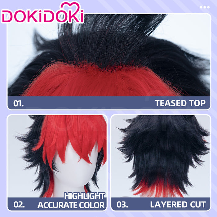【Partial Ready For Ship】DokiDoki Game Zenless Zone Zero Cosplay Komano Manato Wig / Ears / Tail Short Curly Black Red Silver Hair ZZZ