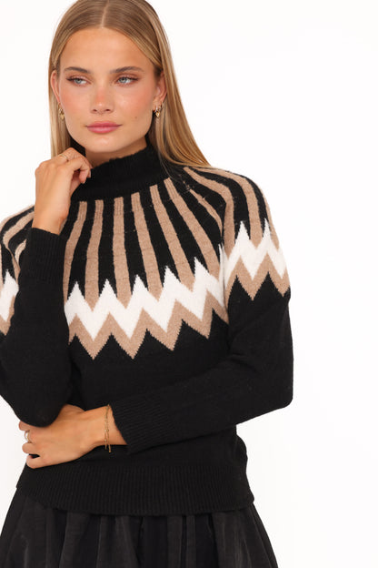 Donner Fairisle Mockneck Sweater - Black