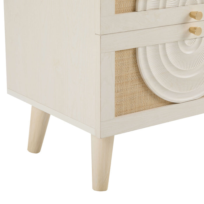 Raven Rattan 2 Drawer Bedside Table - Cream Oak Effect - DUSK