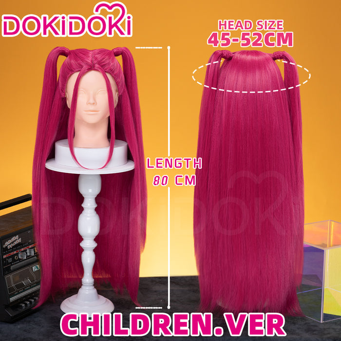 【Ready For Ship】【Last Batch】【80 CM】【Front Lace】【Kids Version】DokiDoki Movie Anime Cosplay Women Wig Long Pink Straight Hair Two Ponytails