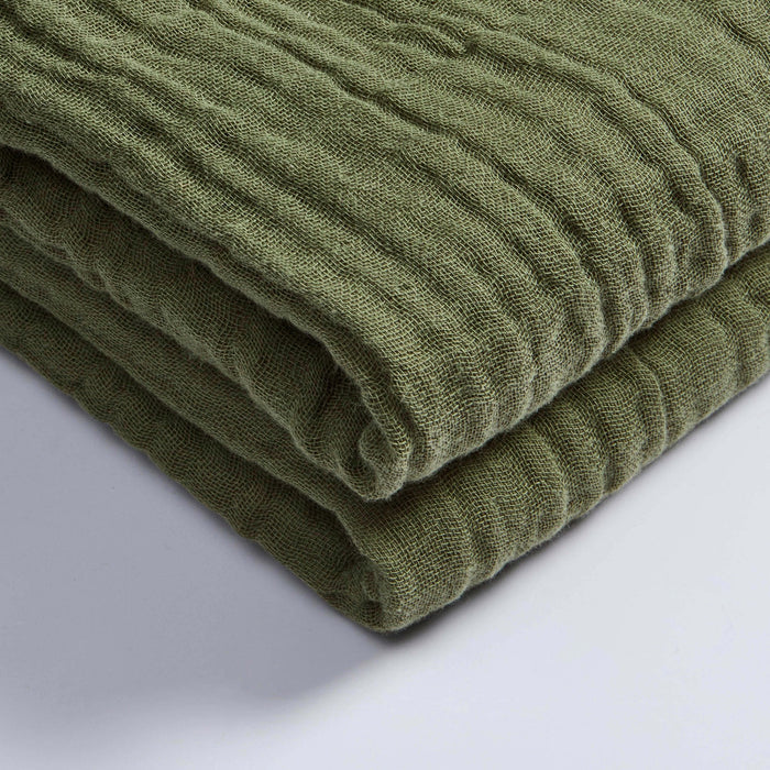Savannah Four Layer Tufted Muslin Throw - Olive Green - DUSK