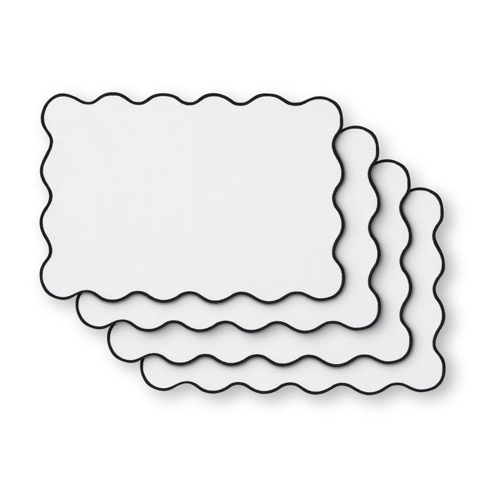 Scallop Edge Set of 4 Placemats - Off White/Black - DUSK