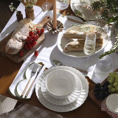 Simone Scallop Edge Table Runner - Off White/Olive - DUSK